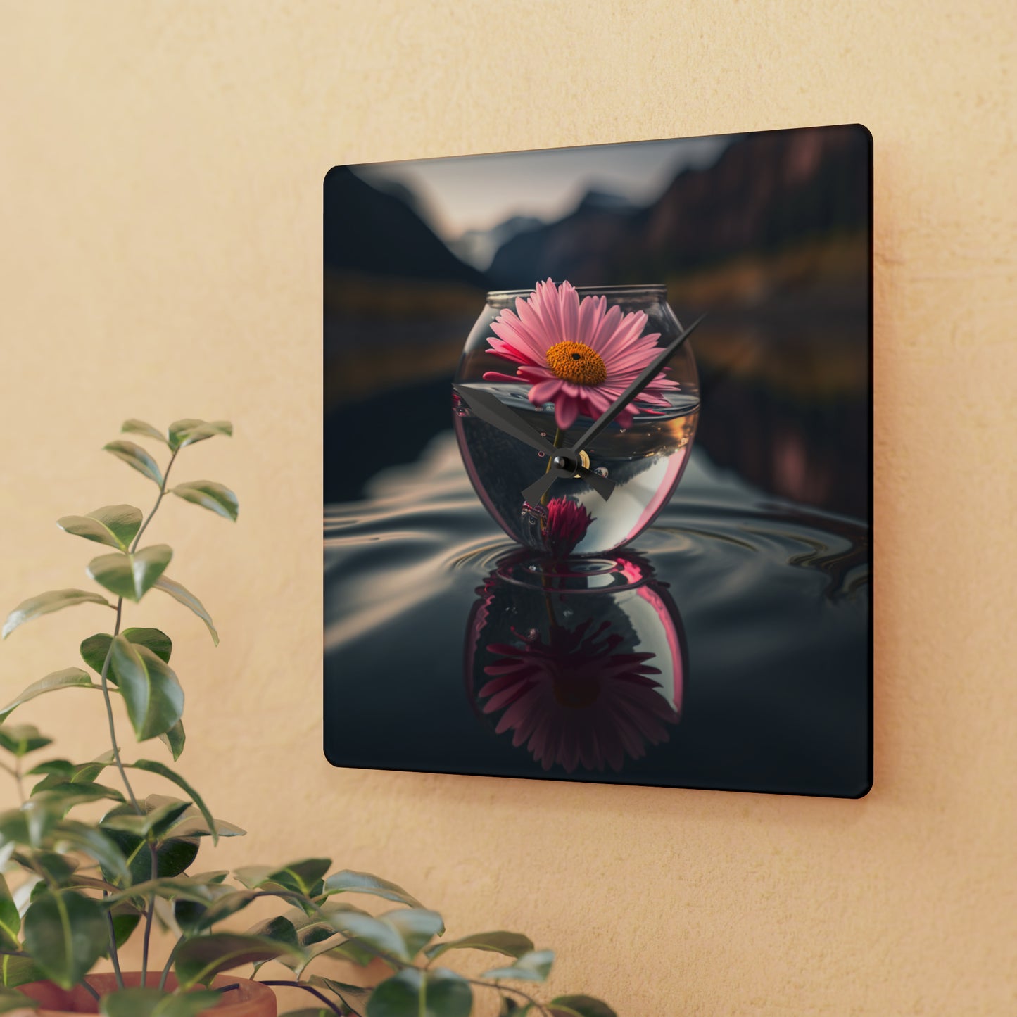 Acrylic Wall Clock Daisy in a vase 2