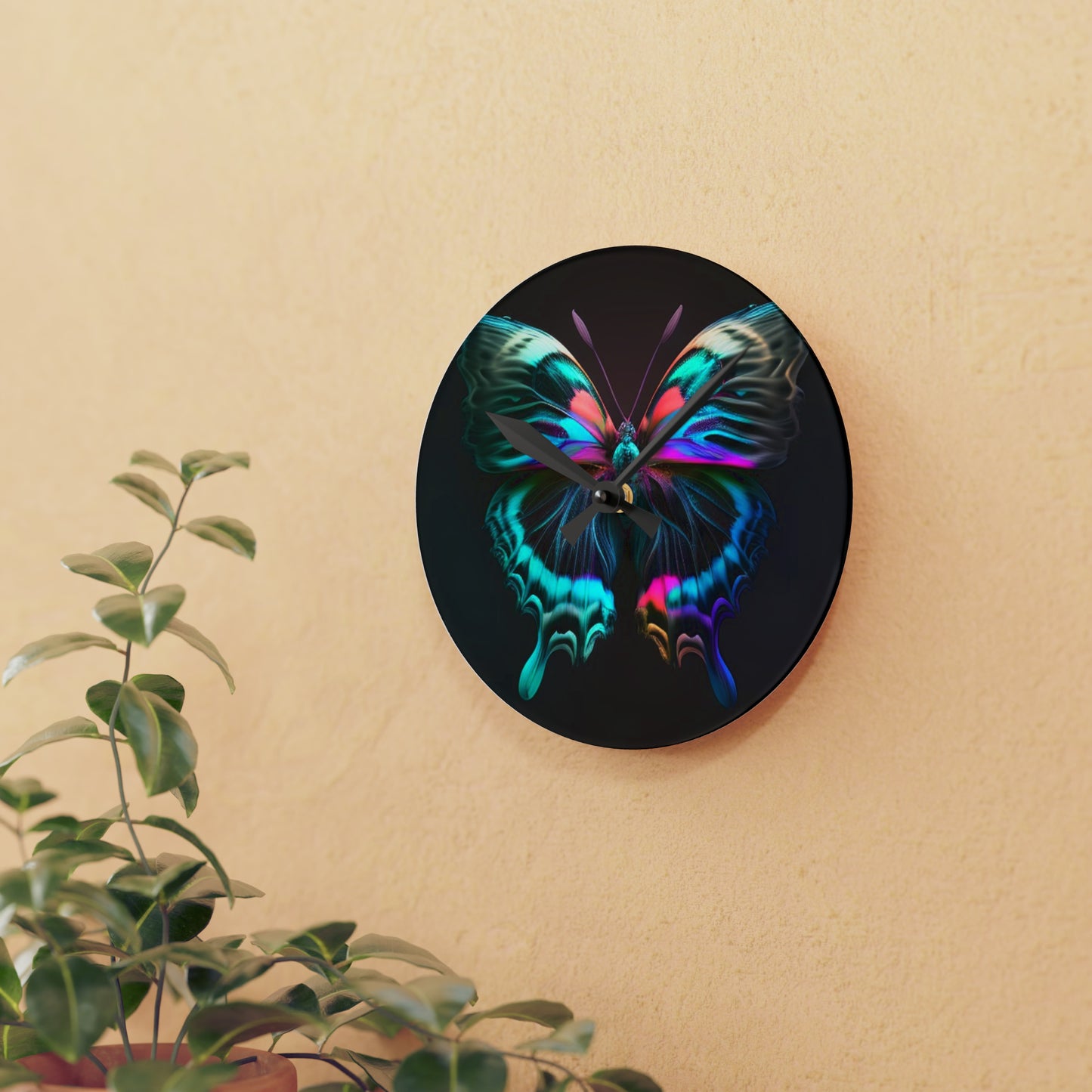 Acrylic Wall Clock Neon Butterfly Fusion 3