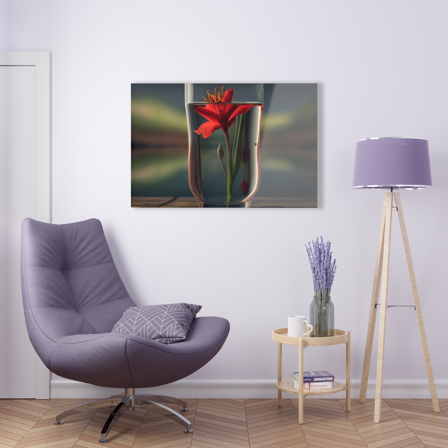 Acrylic Prints Red Lily in a Glass vase 1