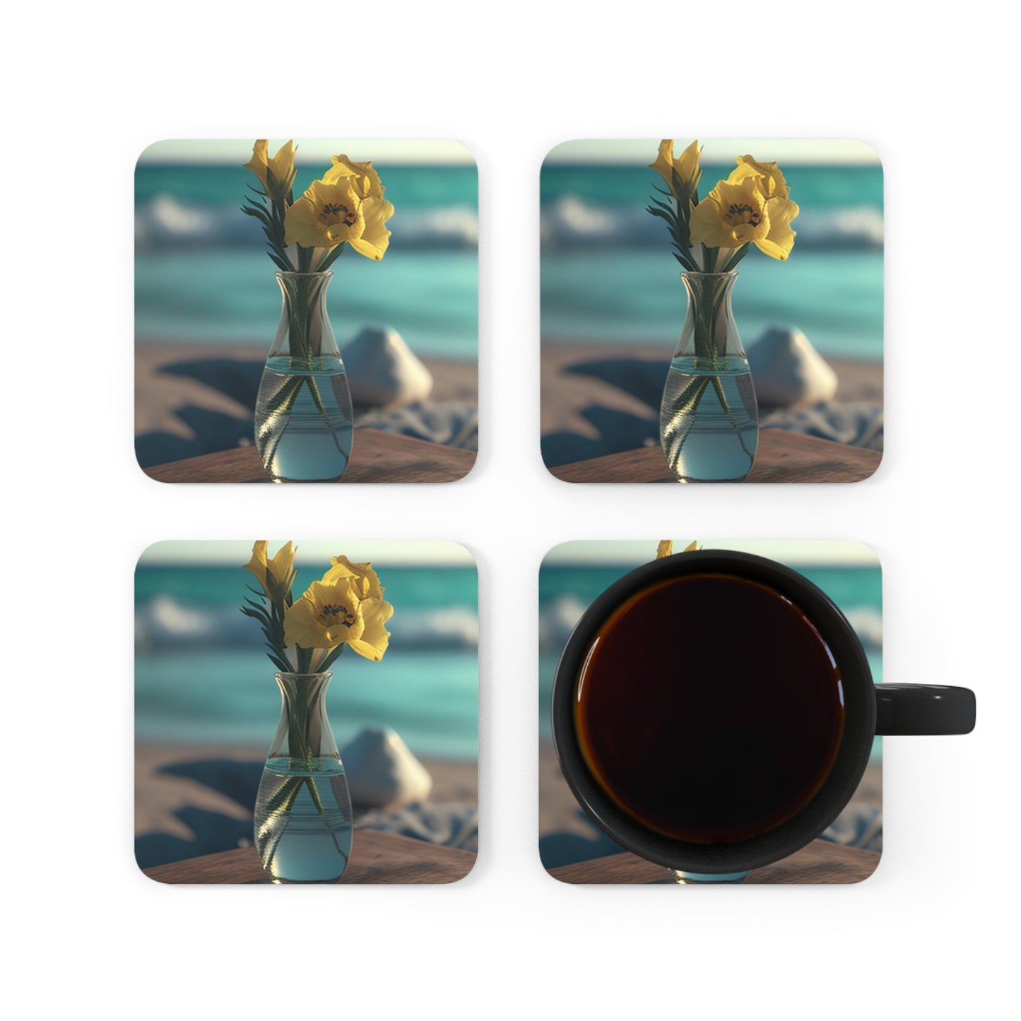 Corkwood Coaster Set Yellow Gladiolus glass 4