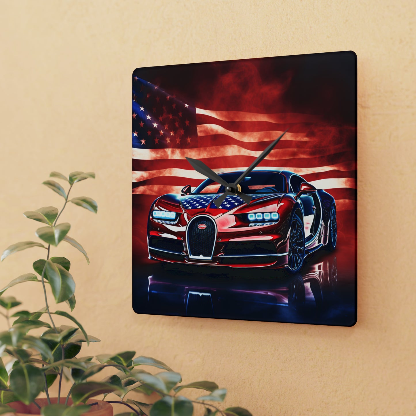 Acrylic Wall Clock Abstract American Flag Background Bugatti 3