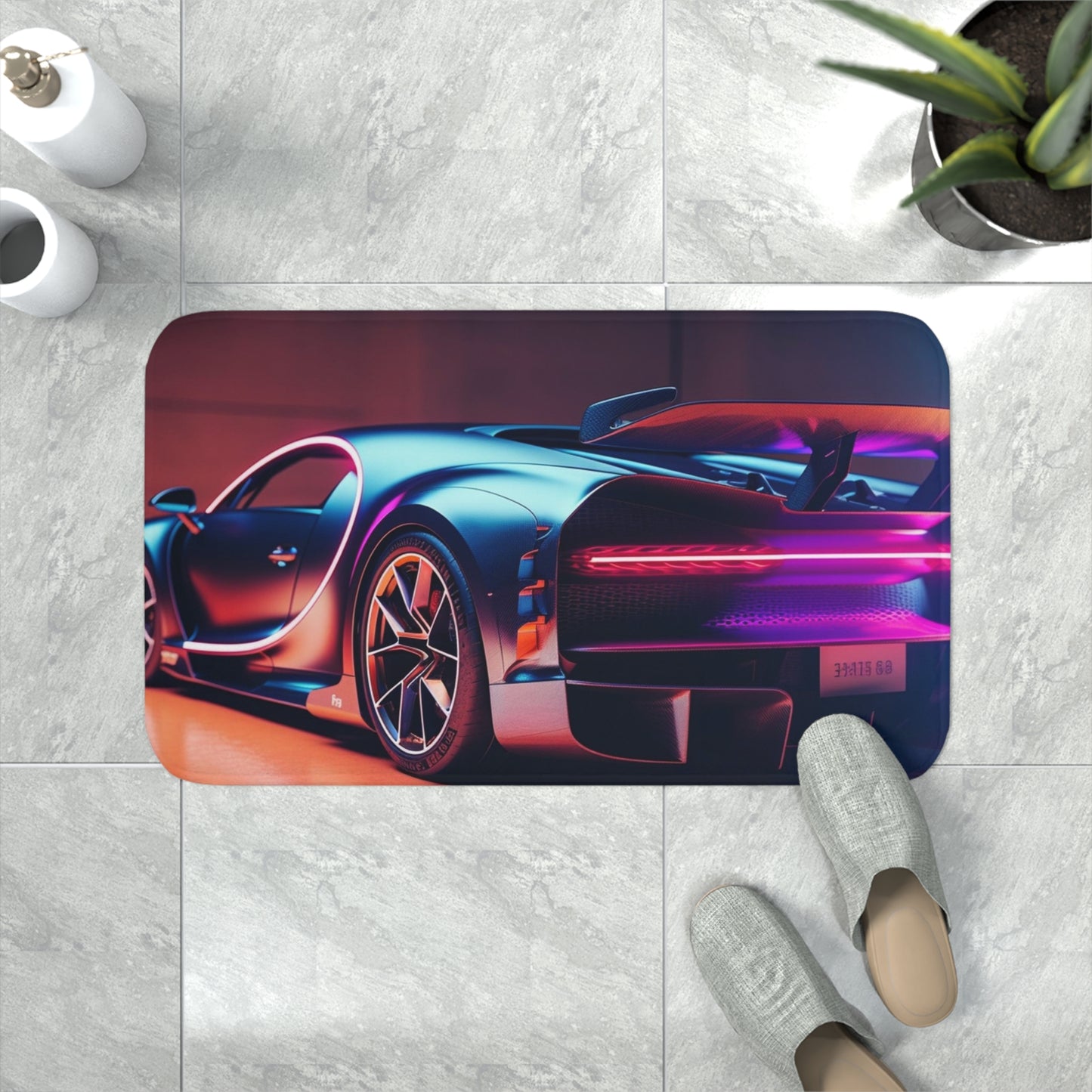 Memory Foam Bath Mat Hyper Bugatti Neon Chiron 2