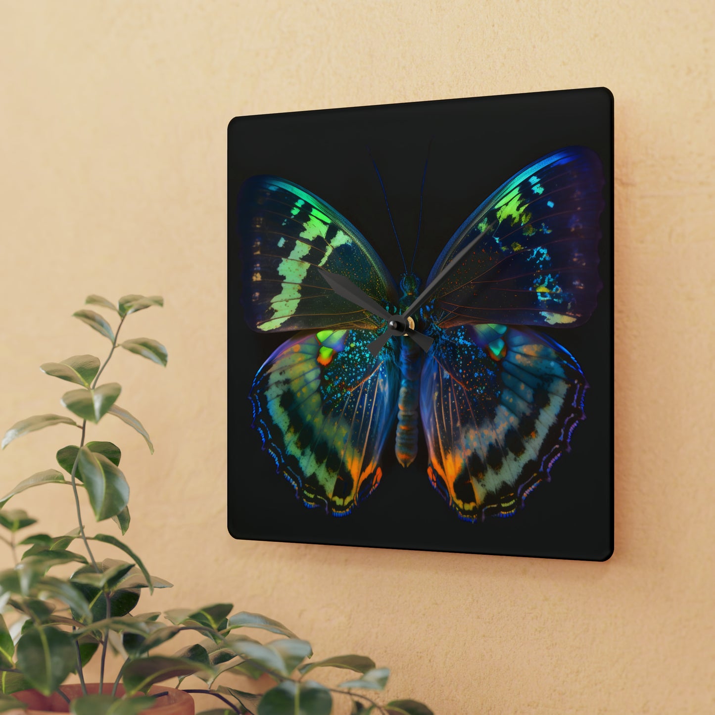 Acrylic Wall Clock Neon Butterfly Flair 4