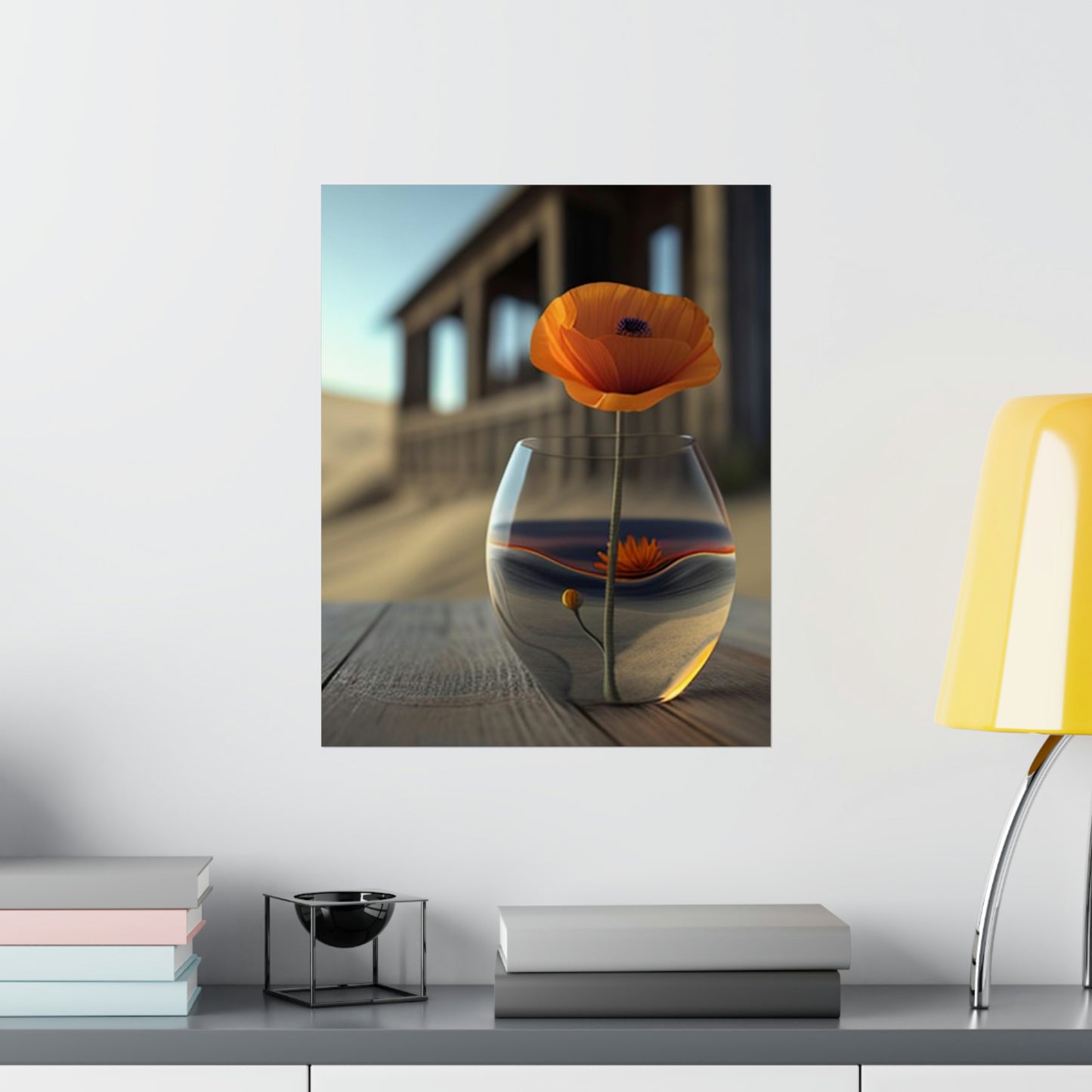 Premium Matte Vertical Posters Poppy in a Glass Vase 4