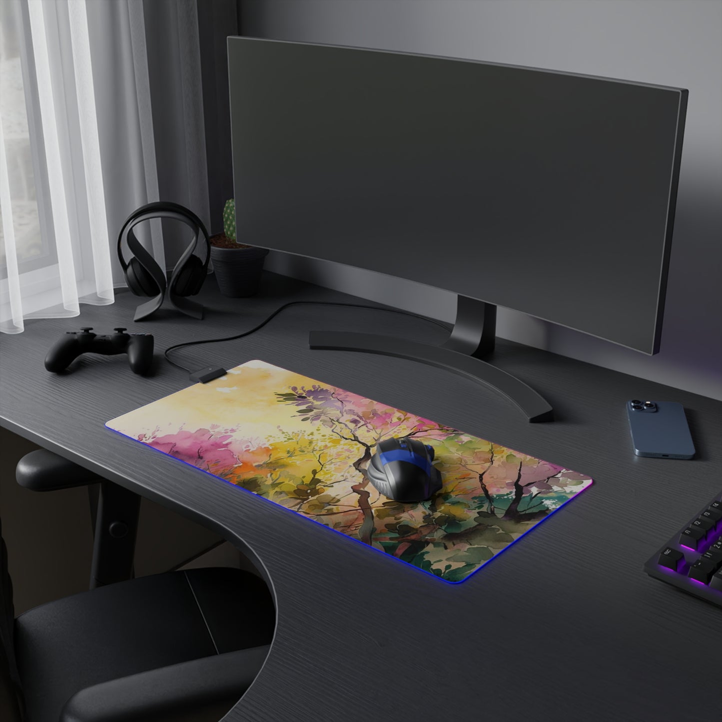 LED Gaming Mouse Pad Mother Nature Bright Spring Colors Realistic Watercolor 2