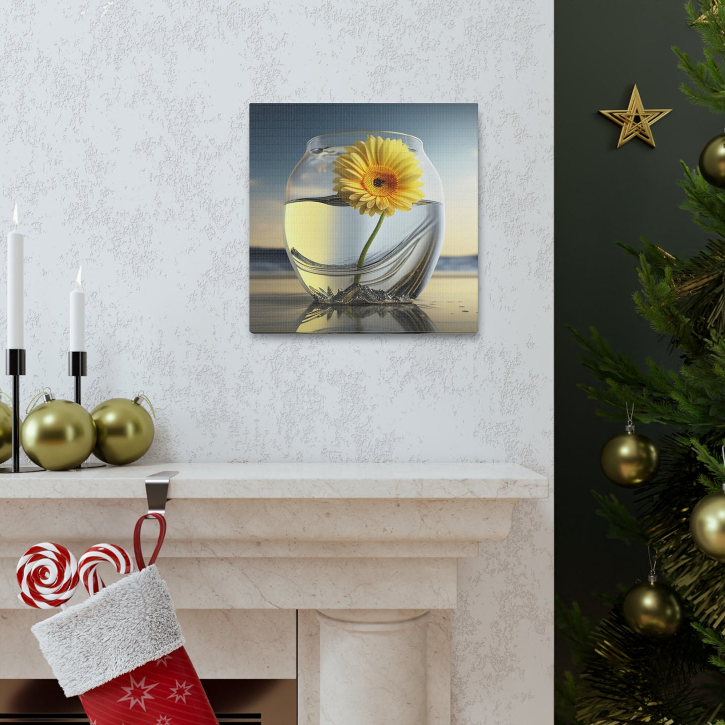 Canvas Gallery Wraps yello Gerbera glass 1