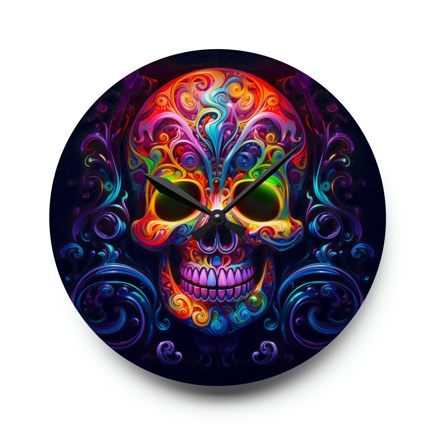 Acrylic Wall Clock Macro Skull Color 2