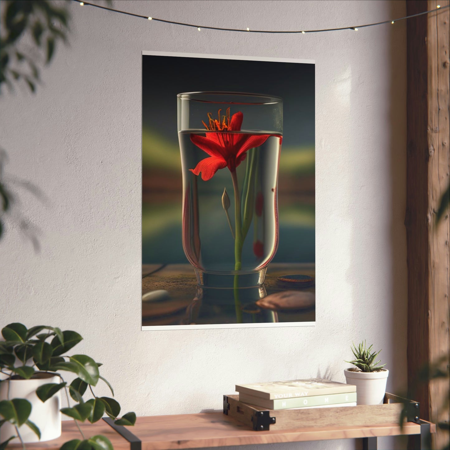 Premium Matte Vertical Posters Red Lily in a Glass vase 1