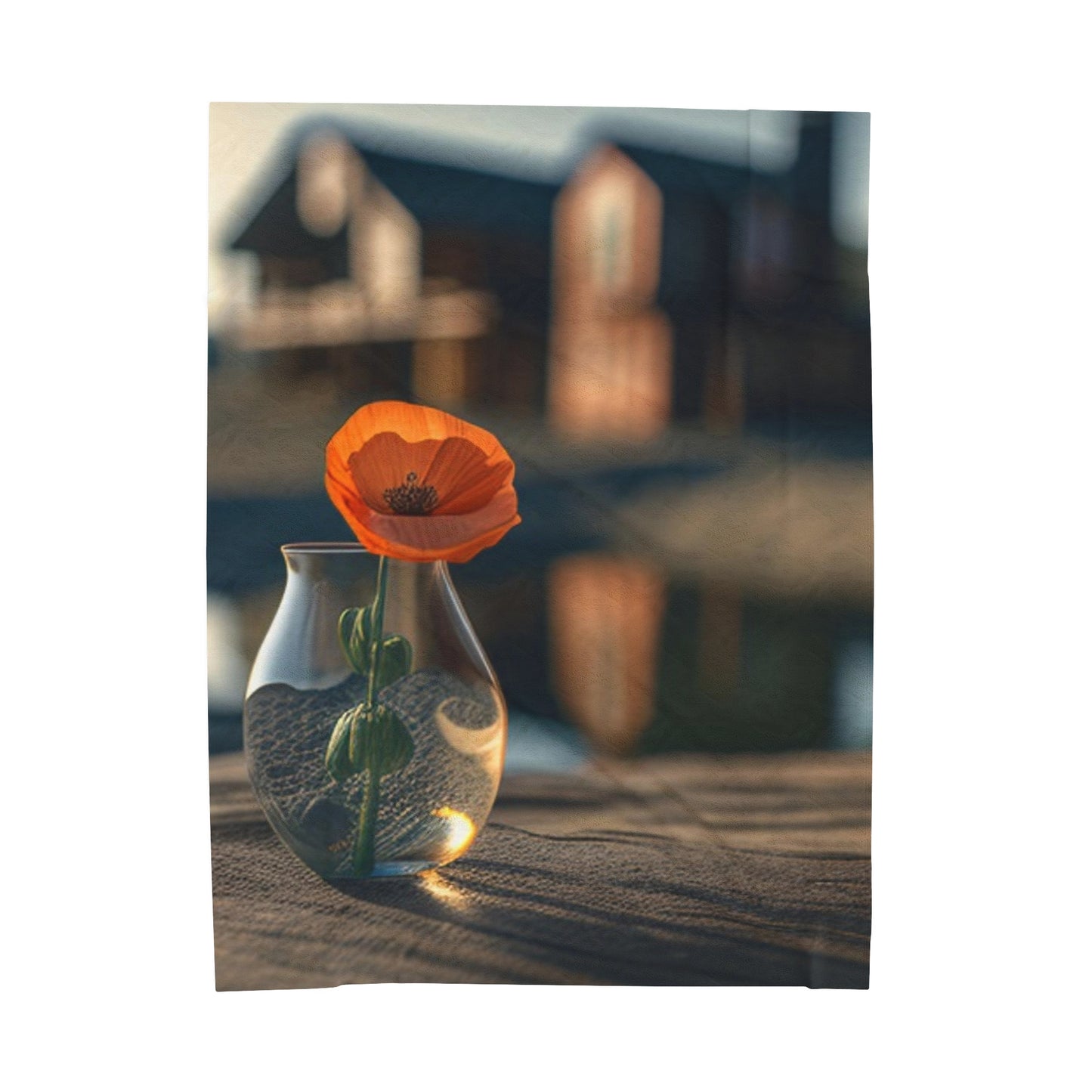 Velveteen Plush Blanket Orange Poppy in a Vase 4