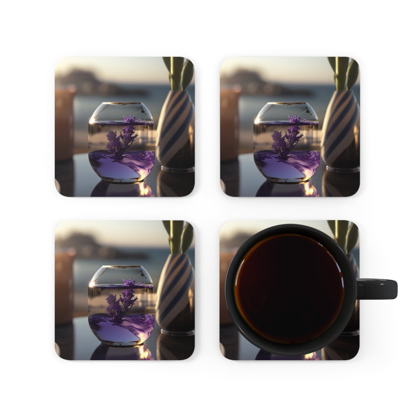 Corkwood Coaster Set Lavender in a vase 1