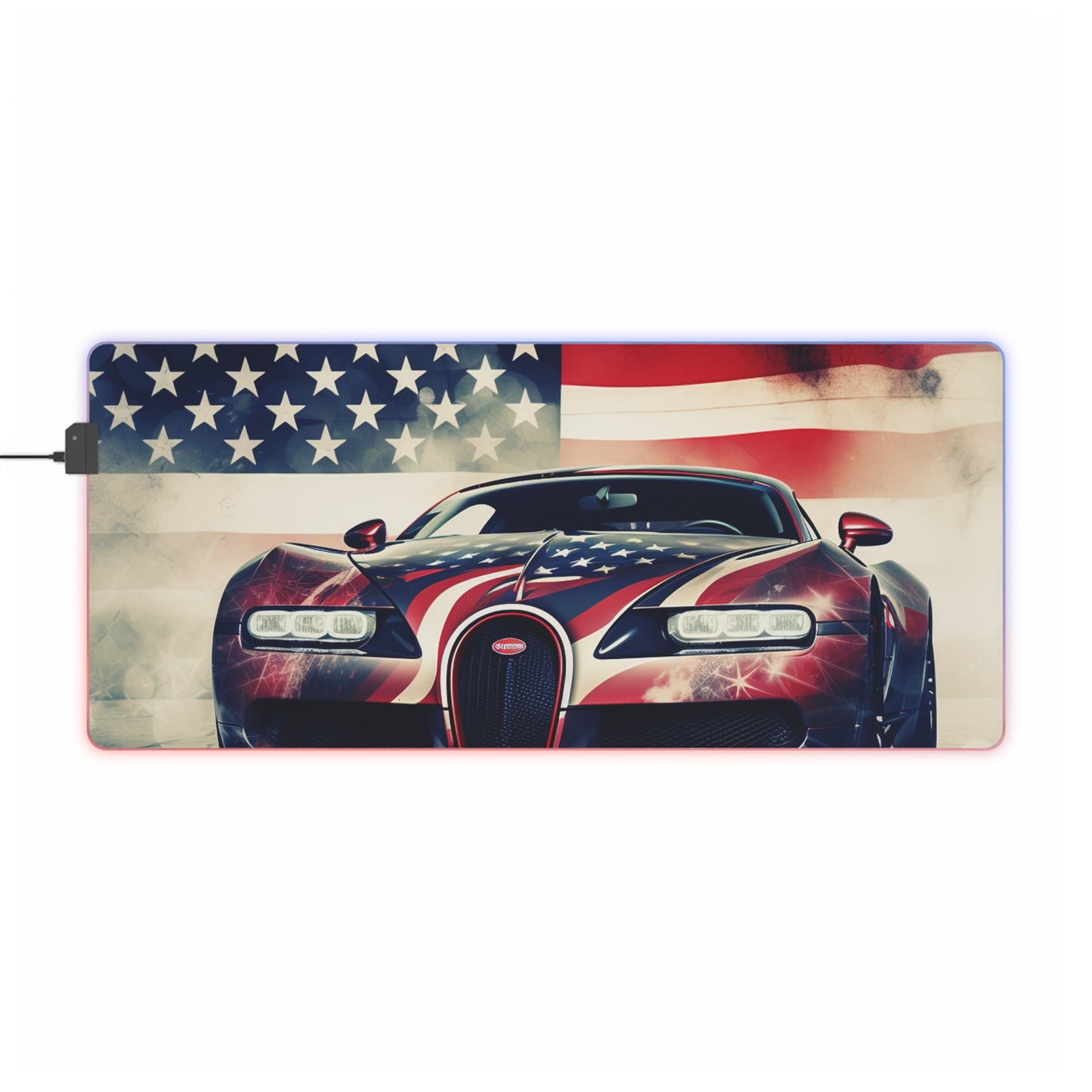 LED Gaming Mouse Pad Abstract American Flag Background Bugatti 1