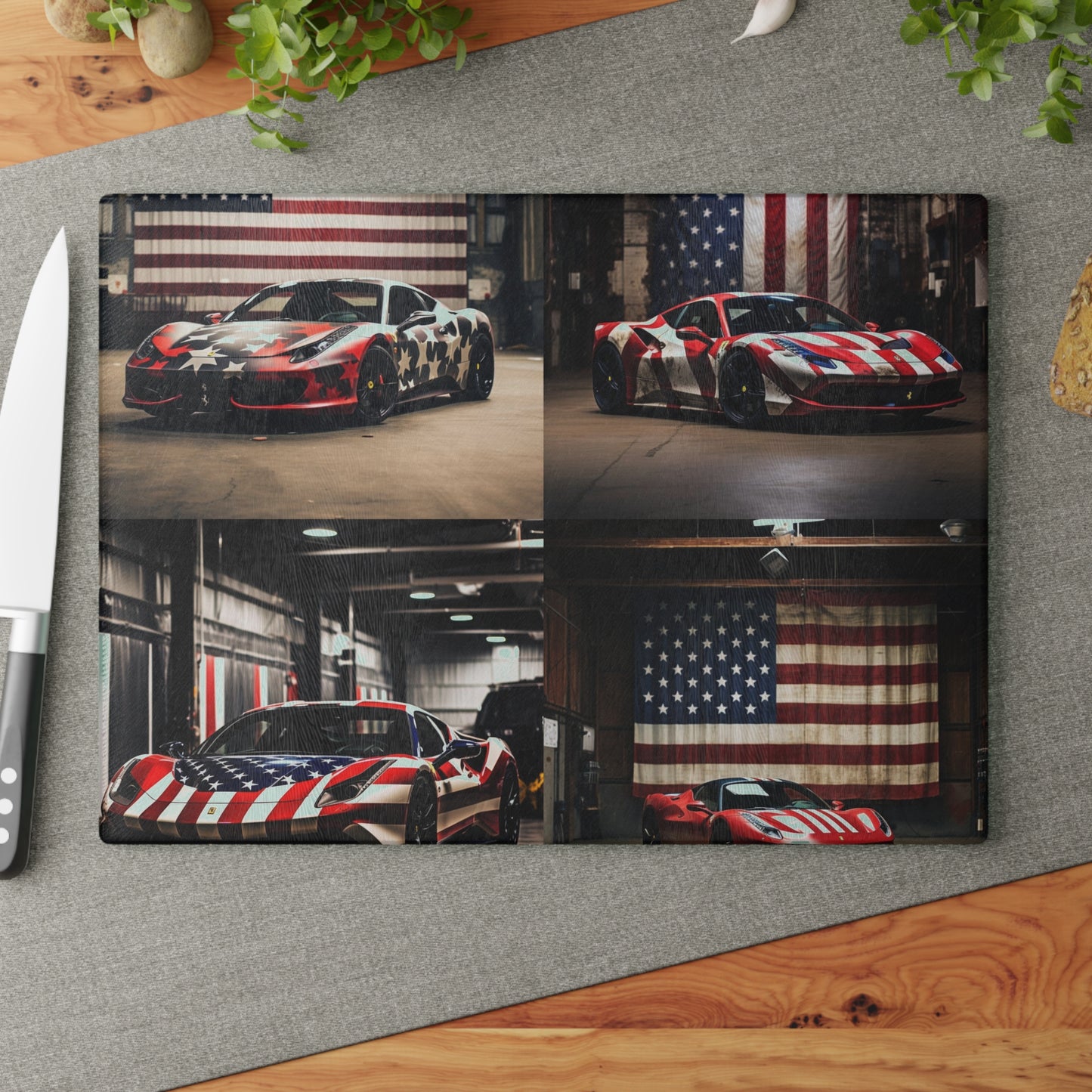 Glass Cutting Board American Flag Farrari 5