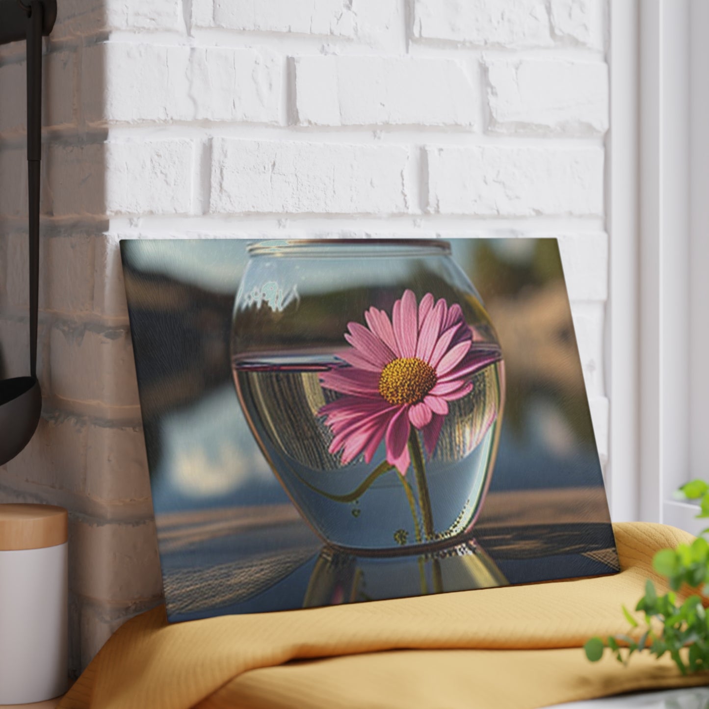 Glass Cutting Board Pink Daisy 3