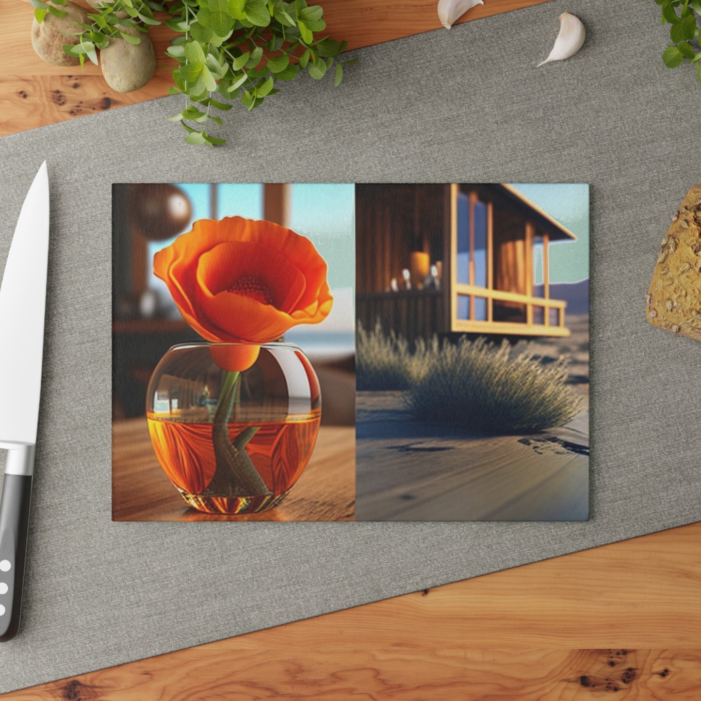 Glass Cutting Board Poppy in a Glass Vase 3