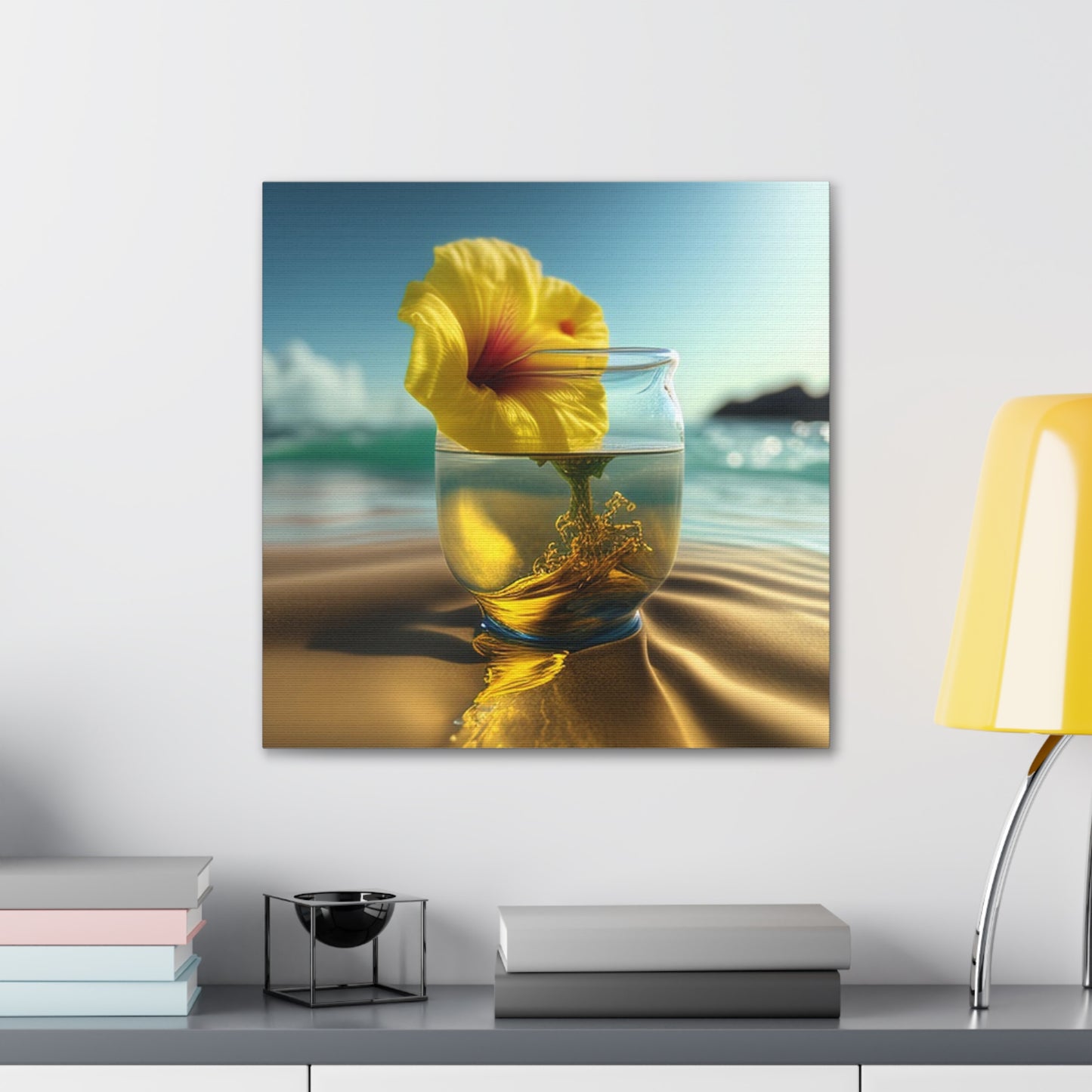 Canvas Gallery Wraps Yellow Hibiscus glass 1