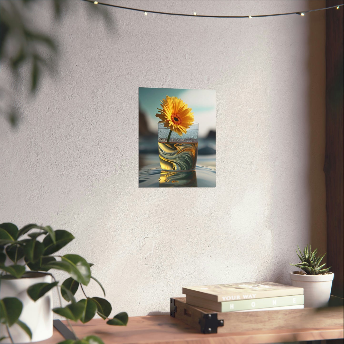 Premium Matte Vertical Posters yello Gerbera glass 2