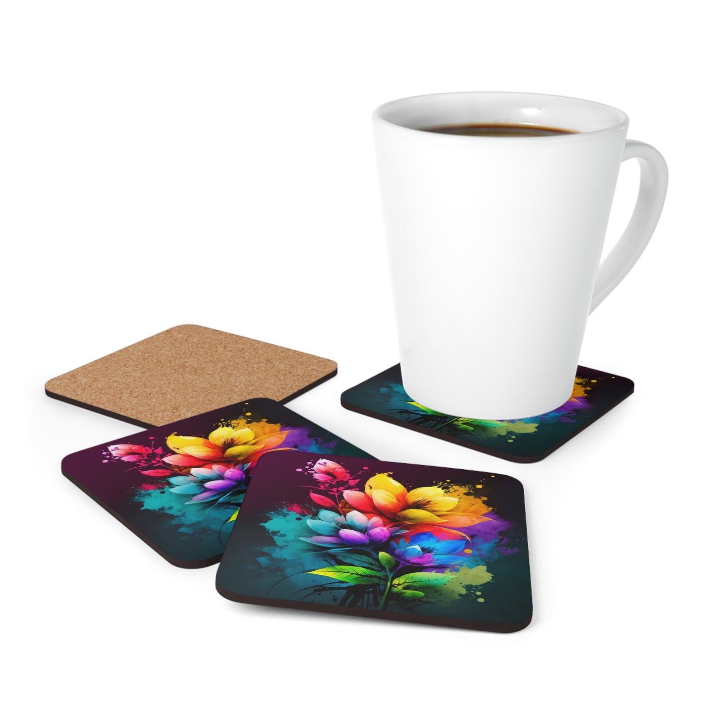 Corkwood Coaster Set Bright Spring Flowers 3