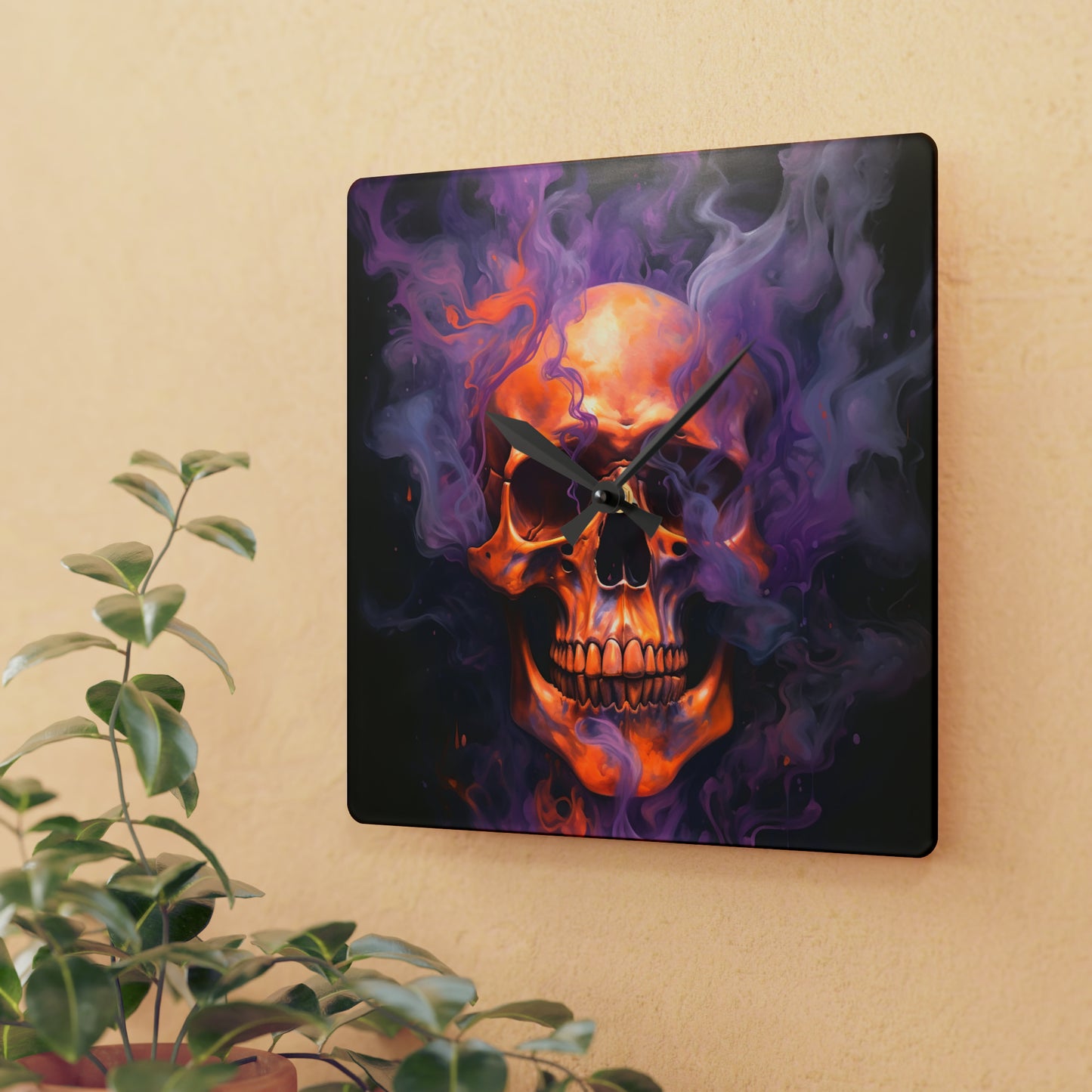 Acrylic Wall Clock Skull Flames 4