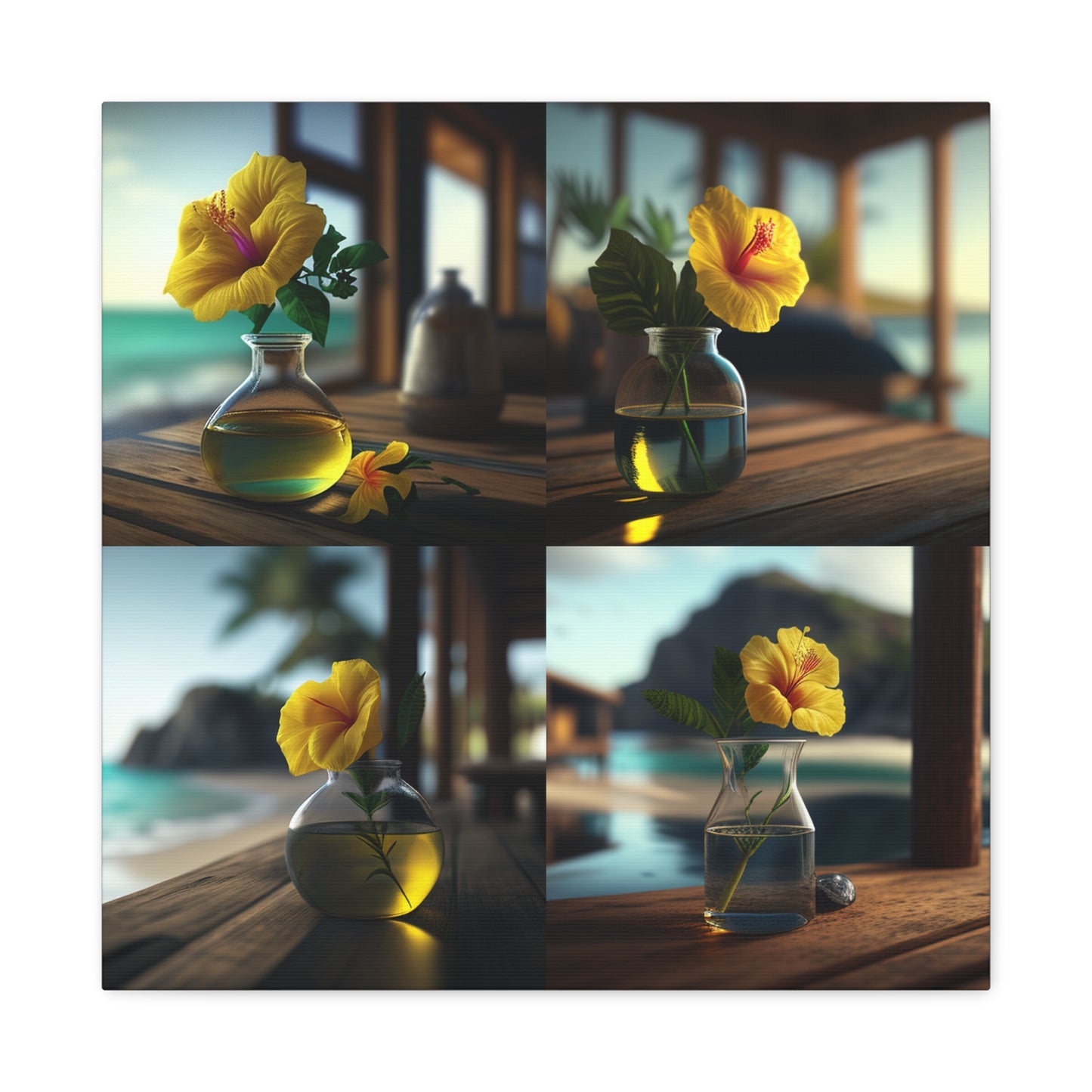 Canvas Gallery Wraps Yellow Hibiscus Wood 5