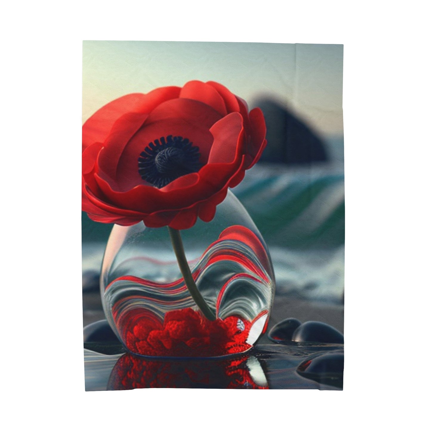 Velveteen Plush Blanket Red Anemone in a Vase 1