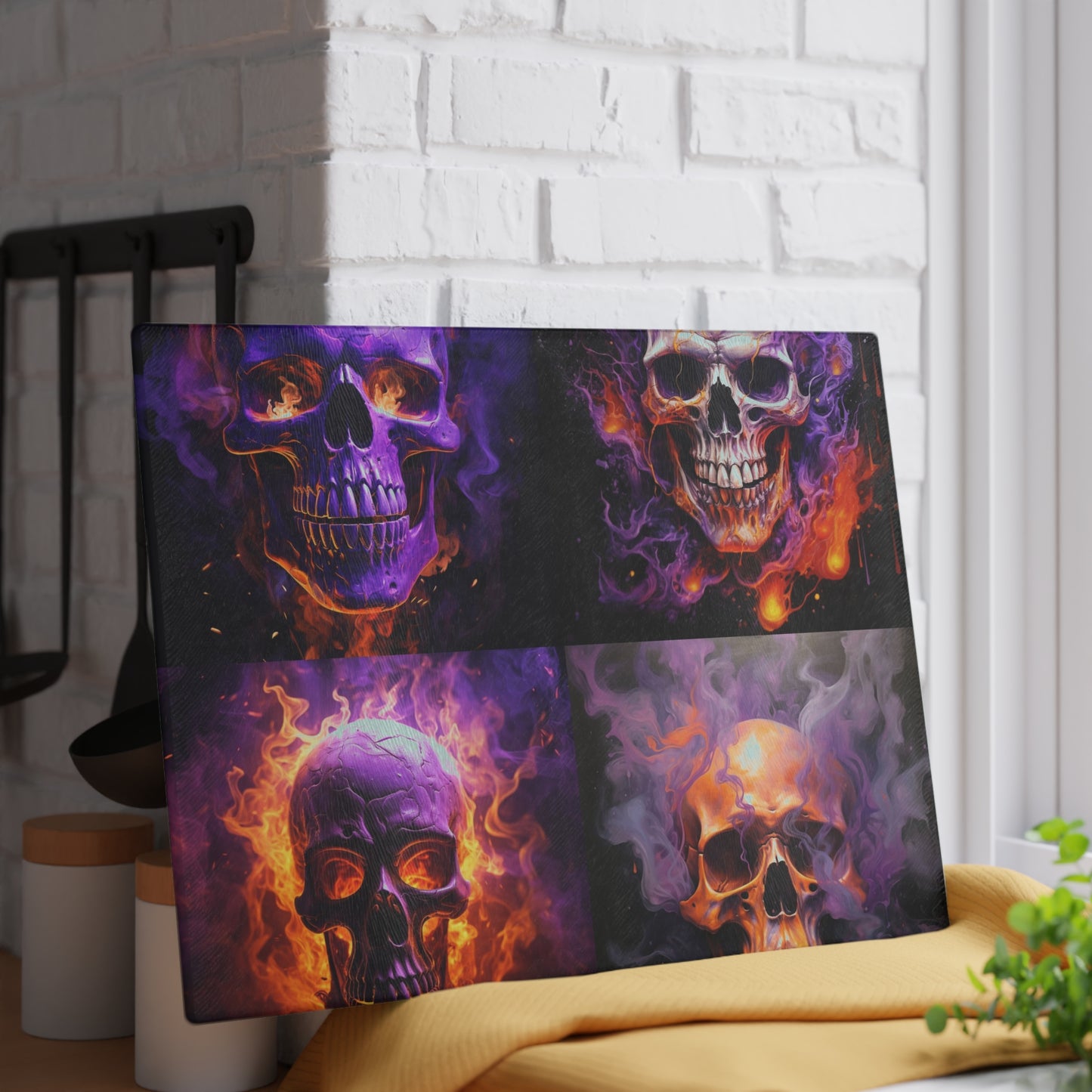 Glass Cutting Board Skull Flames 5