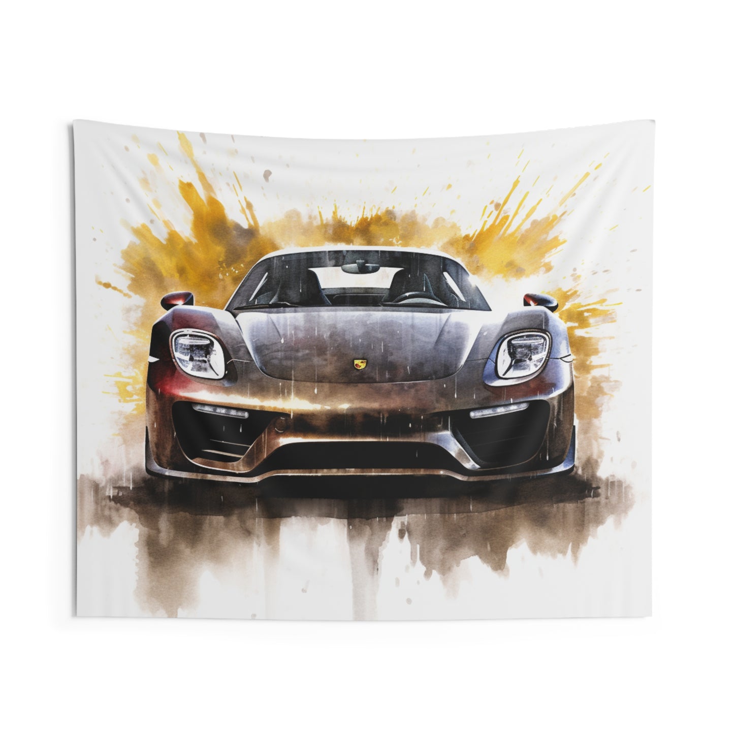 Indoor Wall Tapestries 918 Spyder white background driving fast with water splashing 1