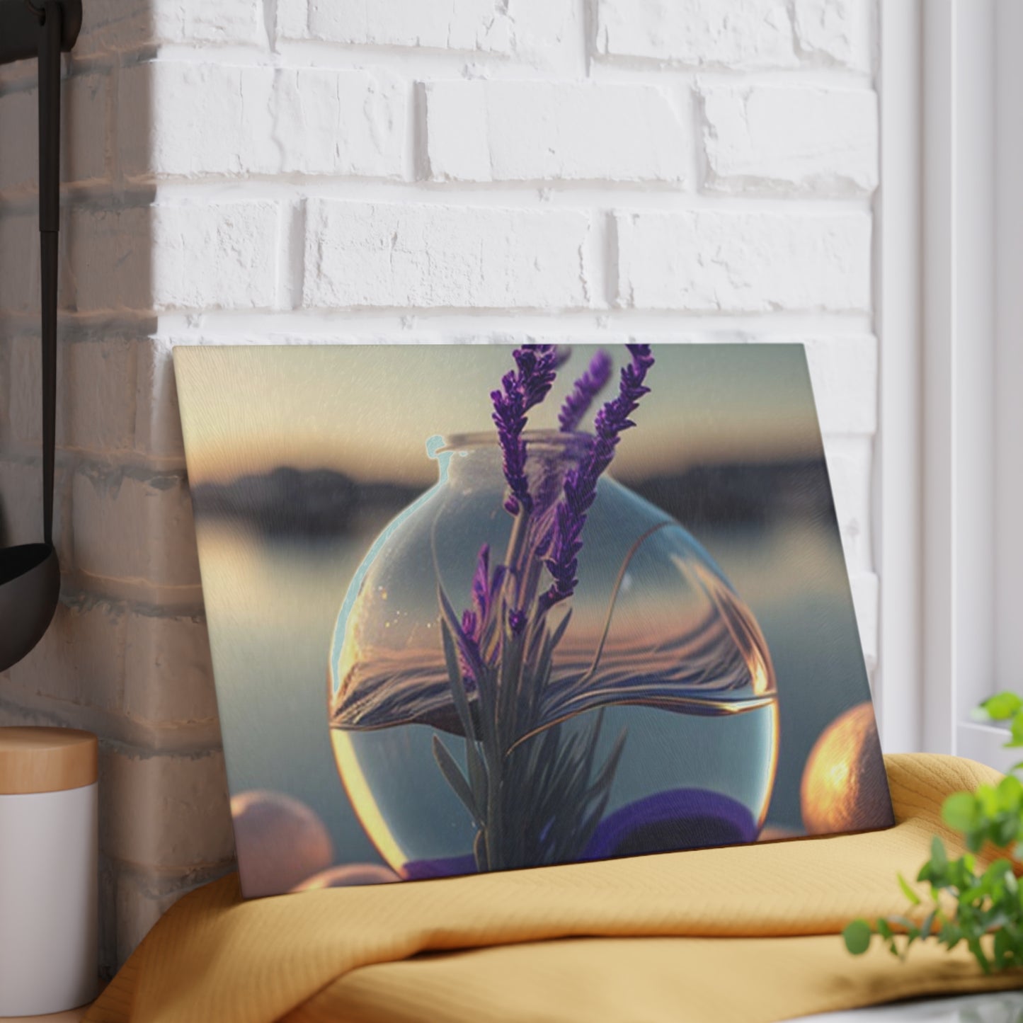 Glass Cutting Board Lavender in a vase 3