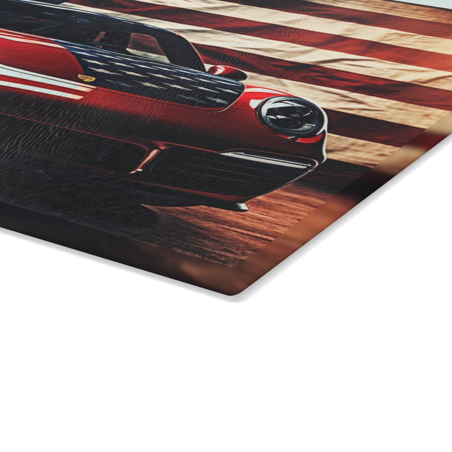 Glass Cutting Board American Flag Background Porsche 2