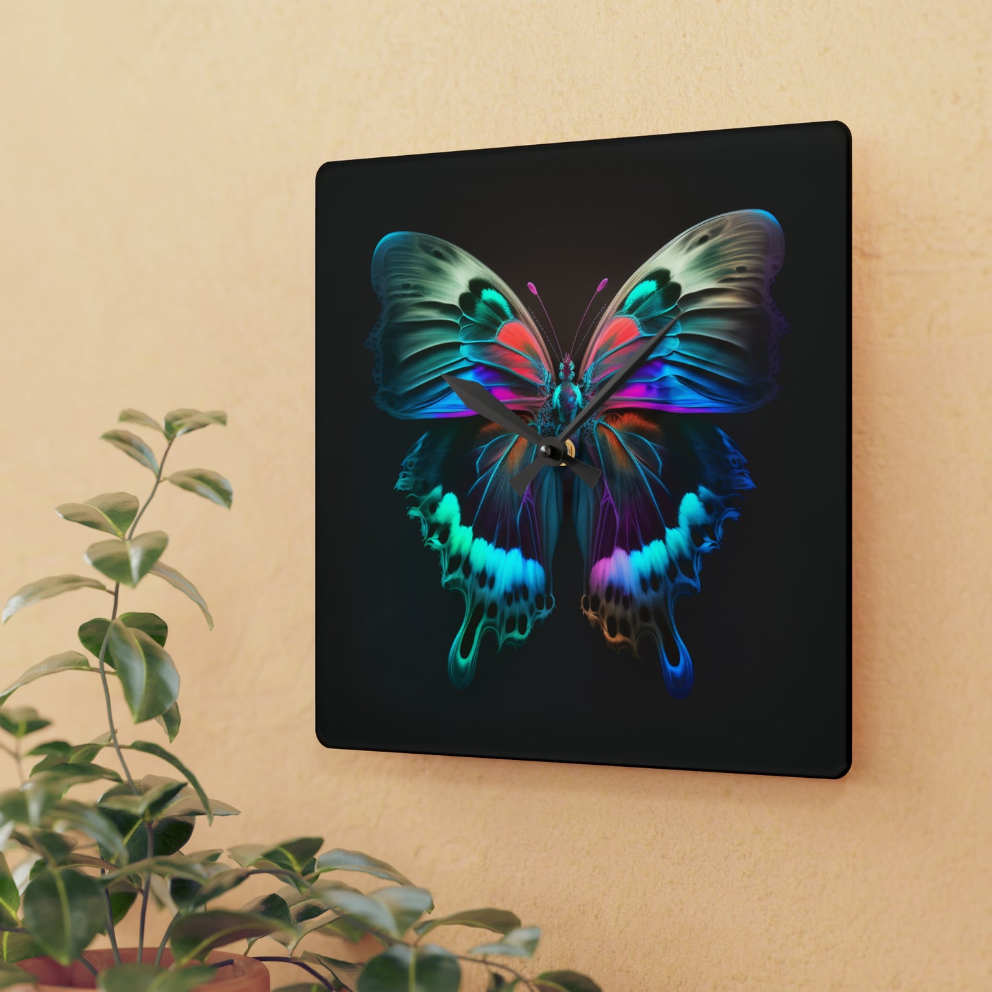 Acrylic Wall Clock Raw Hyper Color Butterfly 2