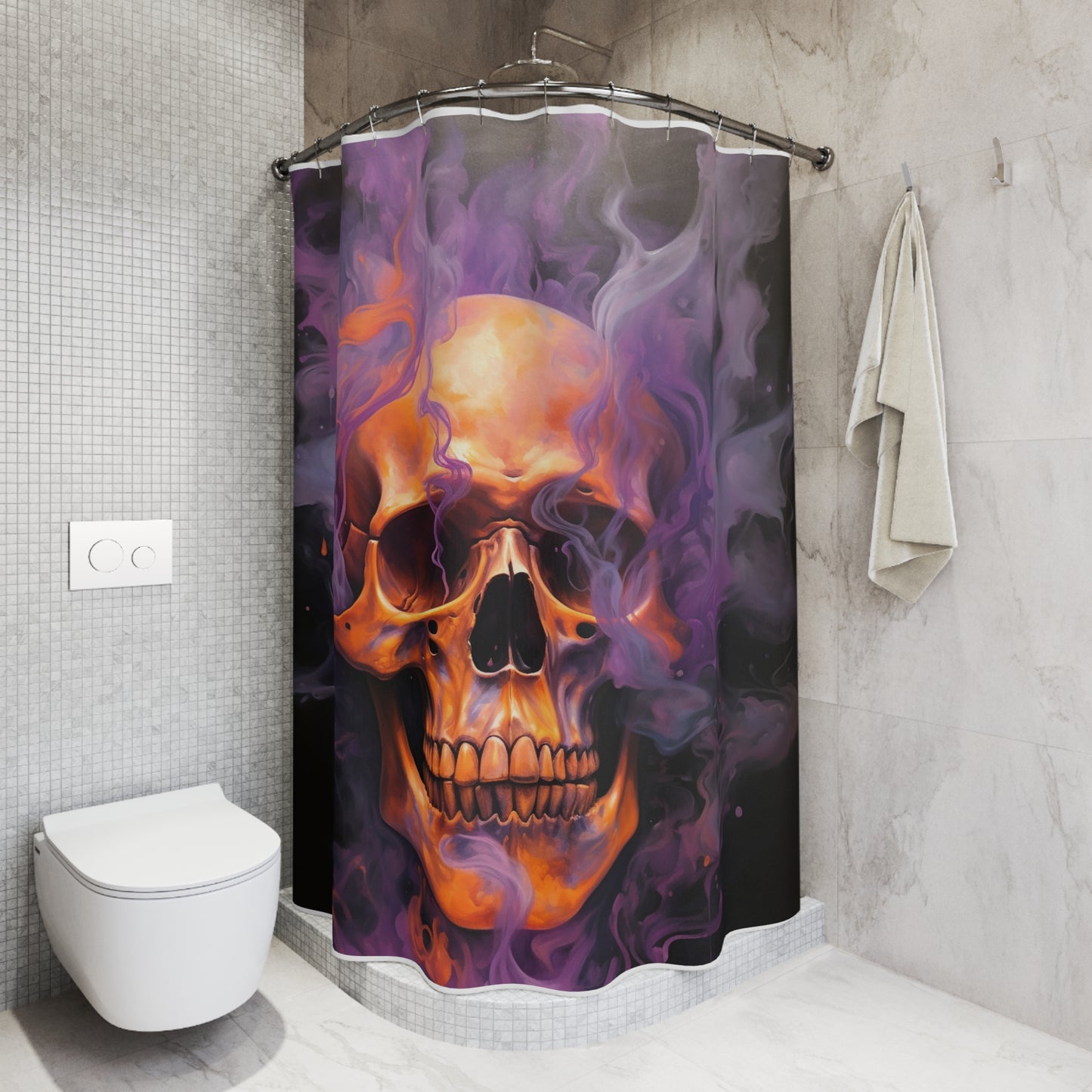 Polyester Shower Curtain Skull Flames 4