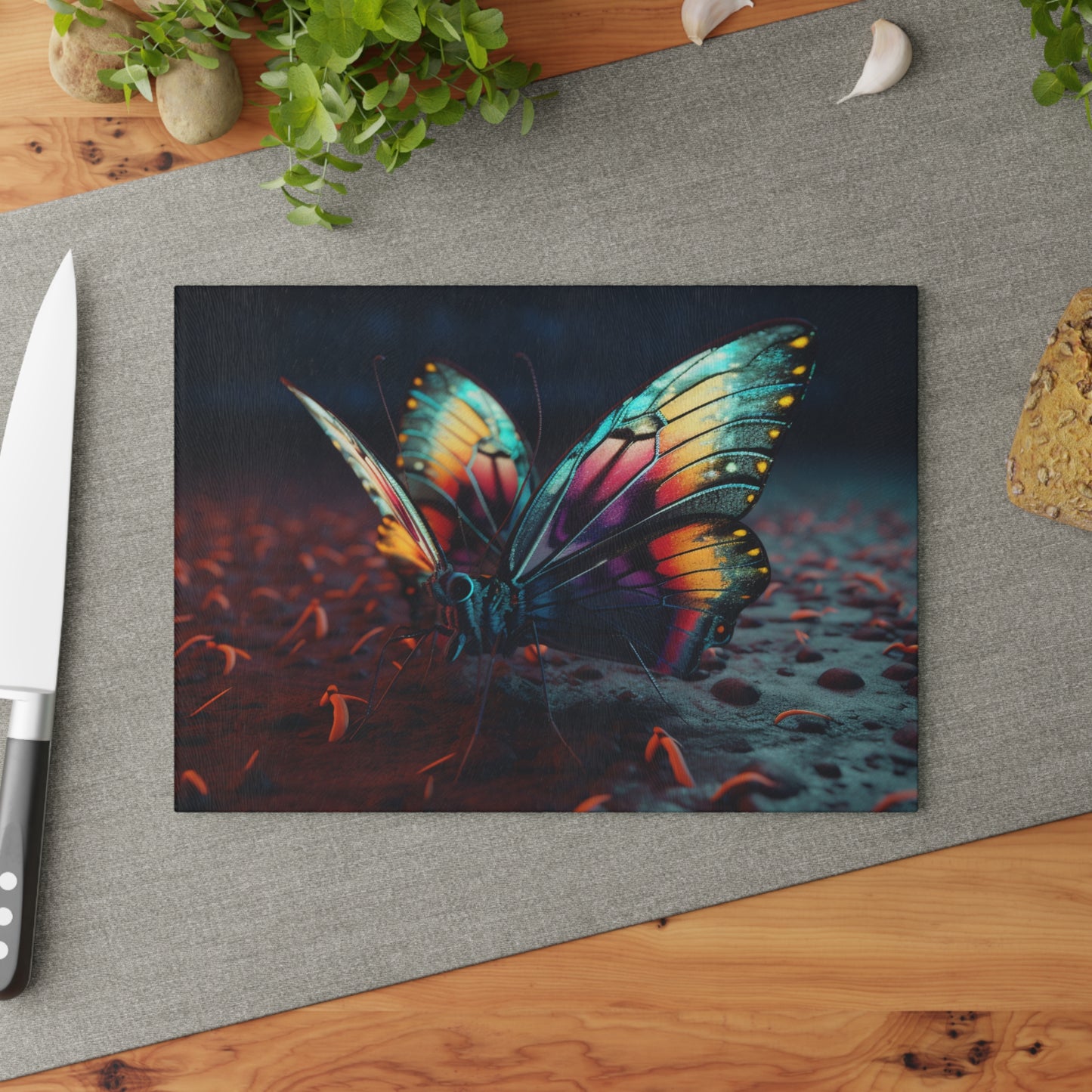 Glass Cutting Board Hyper Colorful Butterfly Macro 1