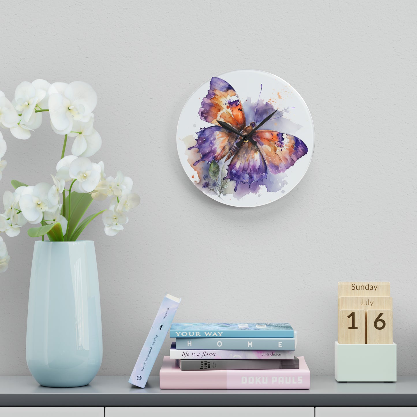 Acrylic Wall Clock MerlinRose Watercolor Butterfly 1