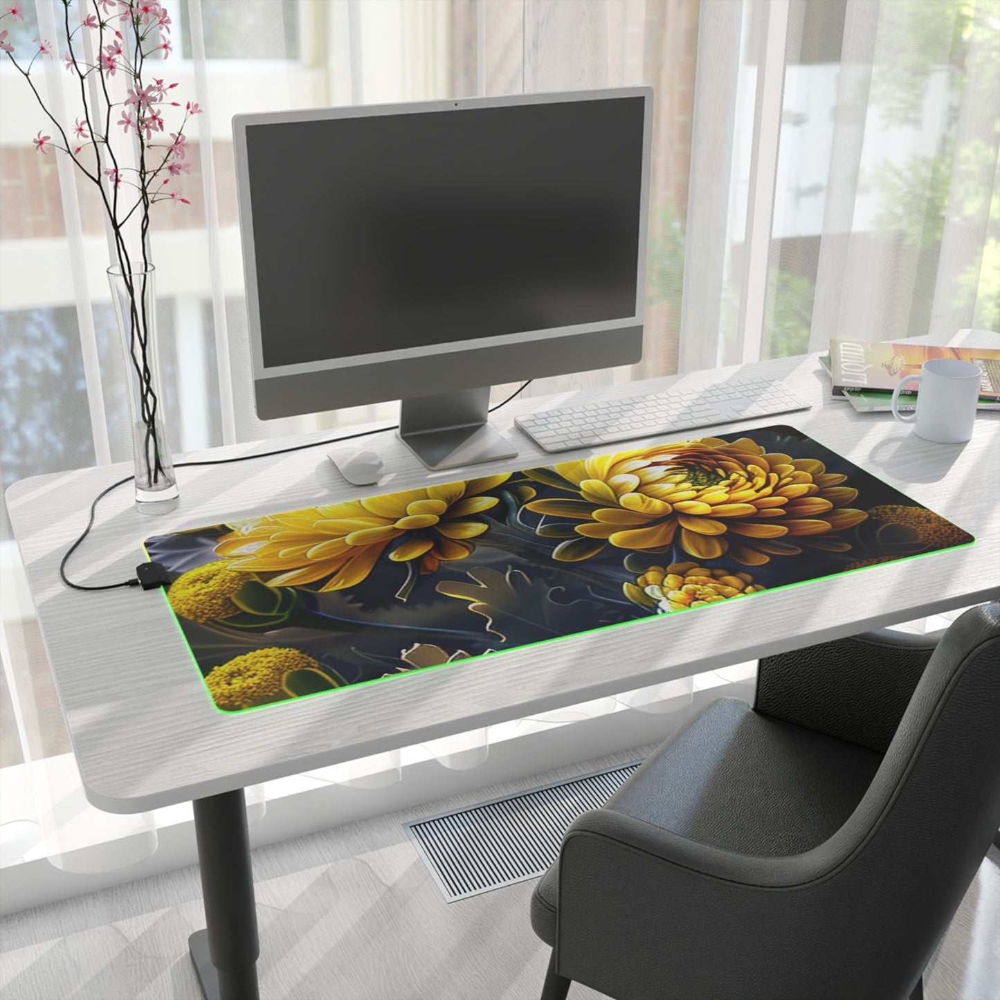 LED Gaming Mouse Pad Yellow Hermosas Flores Amarillas 3