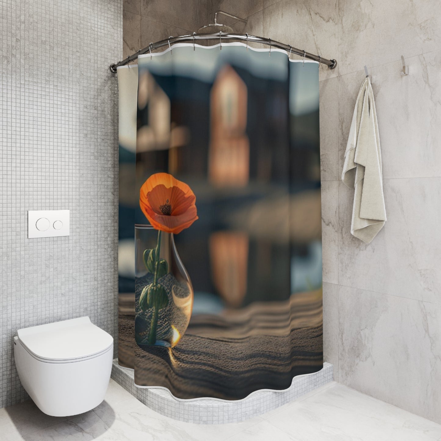 Polyester Shower Curtain Orange Poppy in a Vase 4