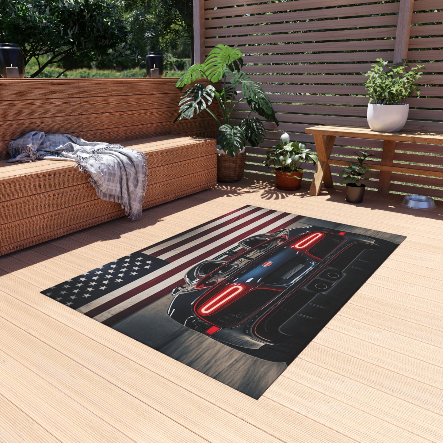 Outdoor Rug  American Flag Background Bugatti 4