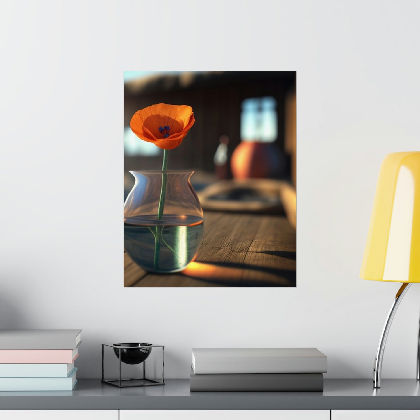 Premium Matte Vertical Posters Poppy in a Glass Vase 2