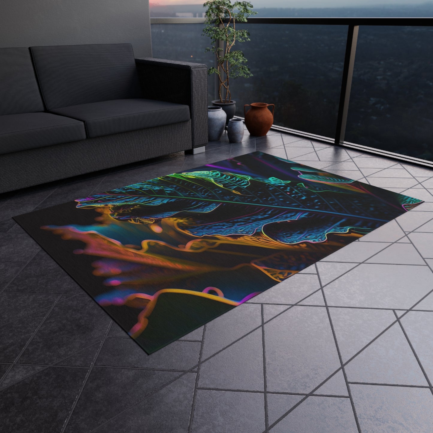 Outdoor Rug  Florescent Skull Death 4