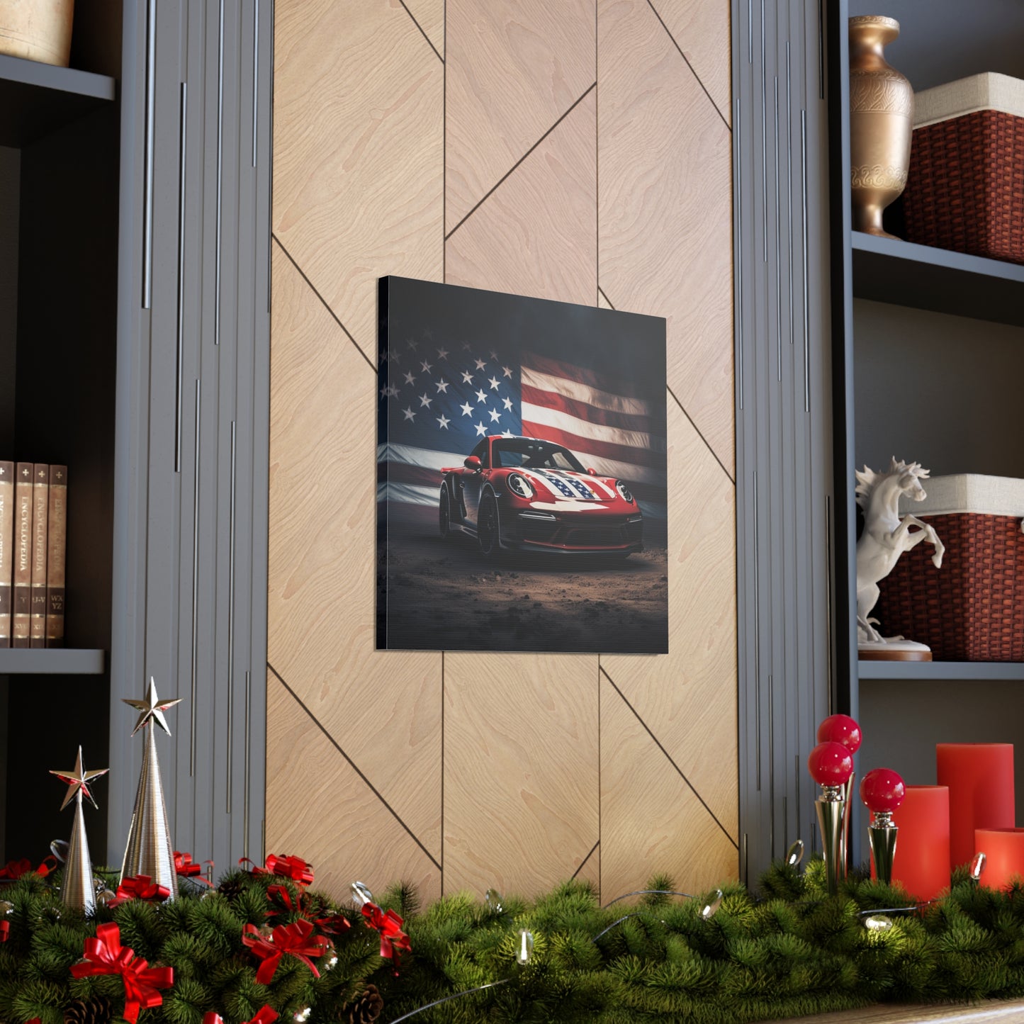 Canvas Gallery Wraps American Flag Background Porsche 3