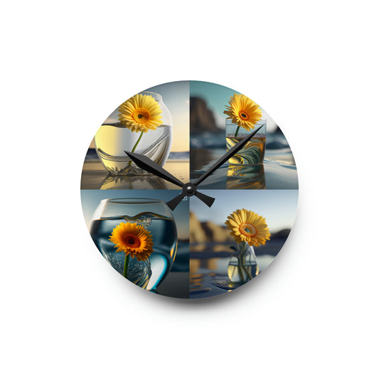 Acrylic Wall Clock yello Gerbera glass 5