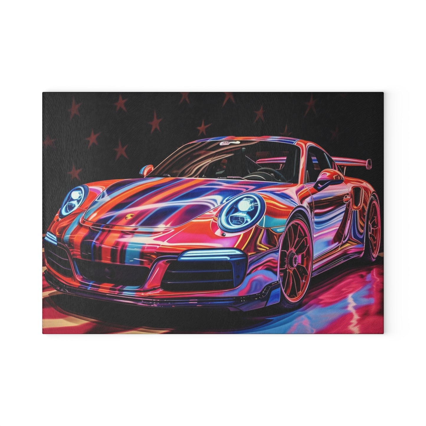 Glass Cutting Board American Flag Colored Porsche 3