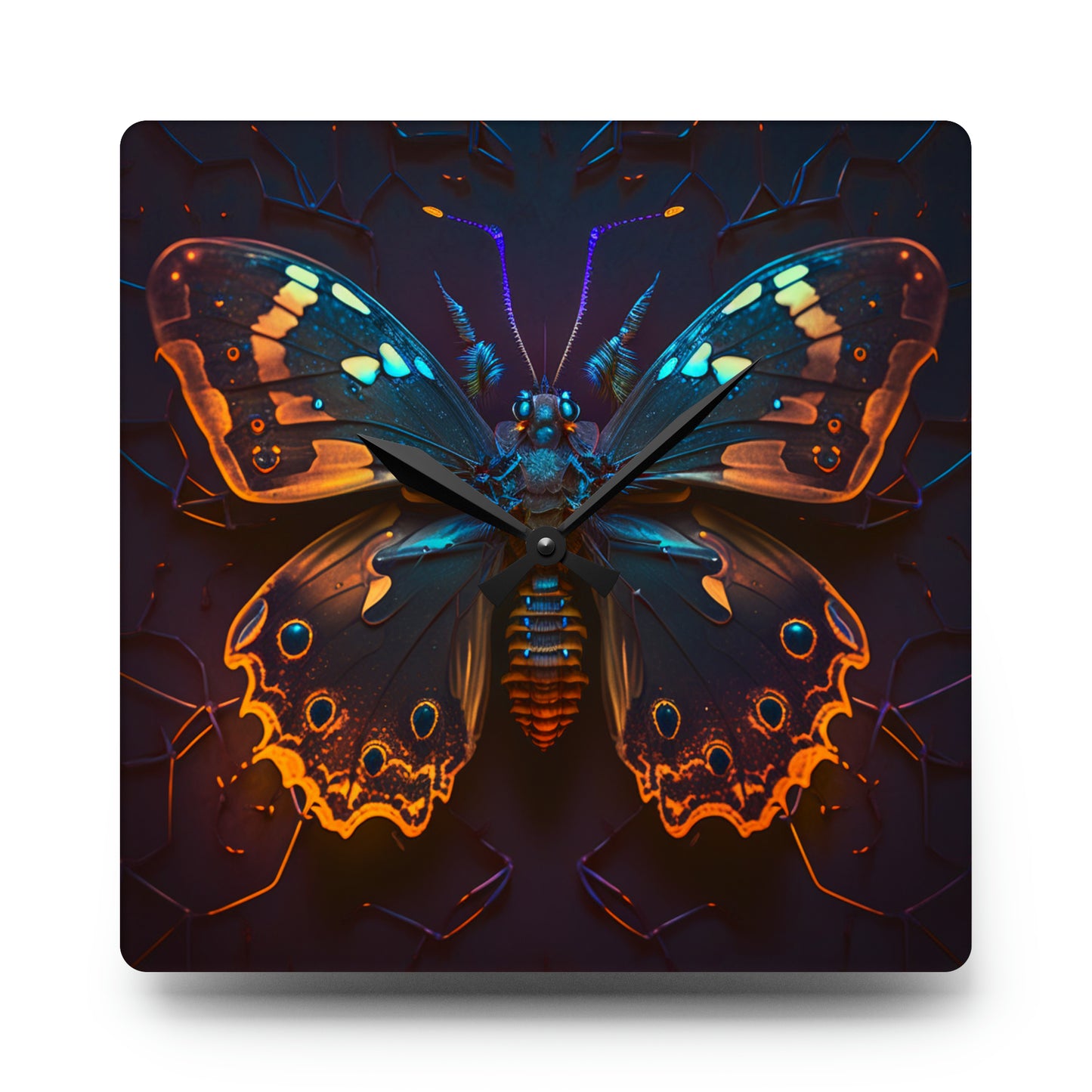 Acrylic Wall Clock Neon Hue Butterfly 2