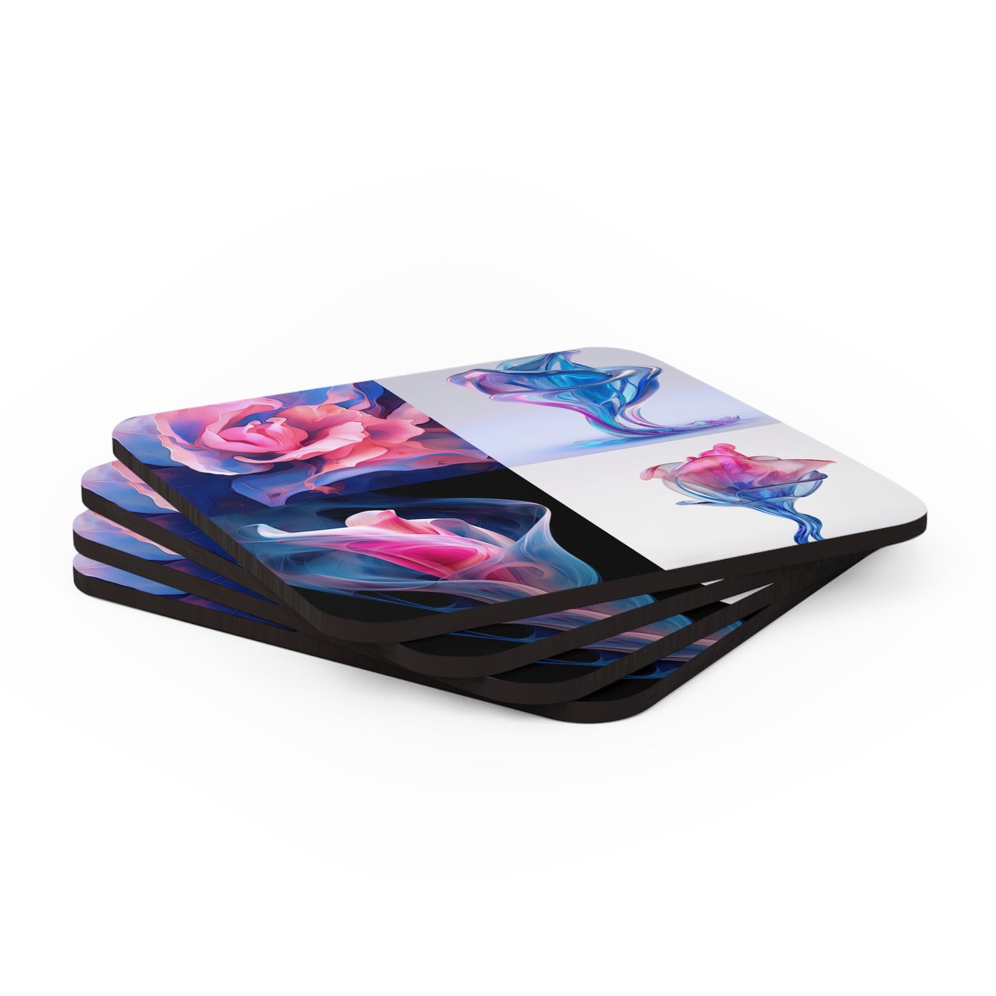 Corkwood Coaster Set Pink & Blue Tulip Rose 5