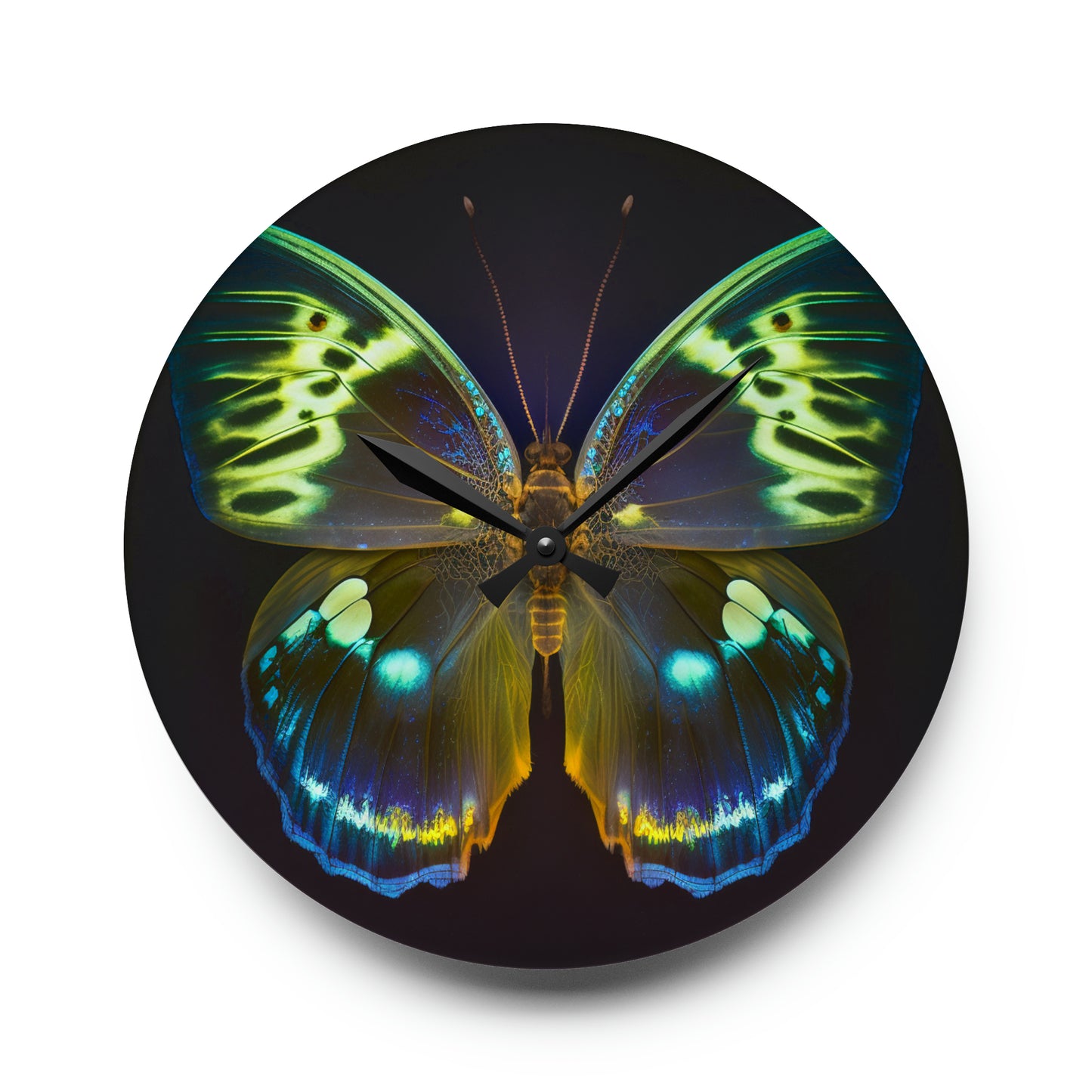 Acrylic Wall Clock Neon Hue Butterfly 1