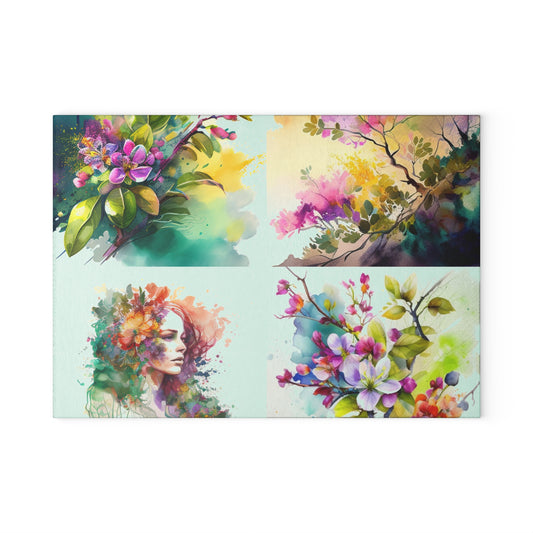 Glass Cutting Board Mother Nature Bright Spring Colors Realistic Watercolor 5