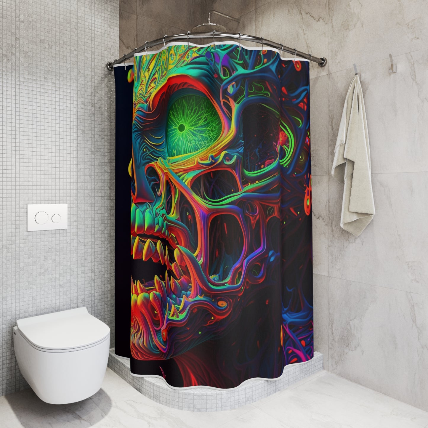 Polyester Shower Curtain Florescent Skull Death 1