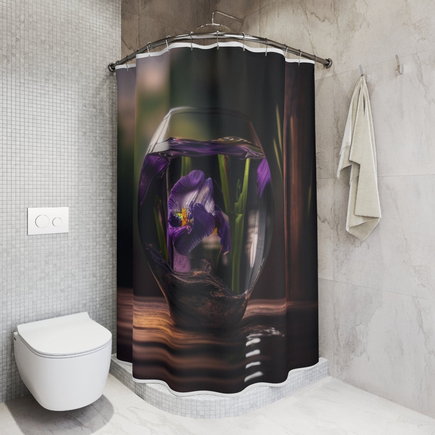 Polyester Shower Curtain Purple Iris in a vase 4