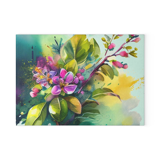 Glass Cutting Board Mother Nature Bright Spring Colors Realistic Watercolor 1