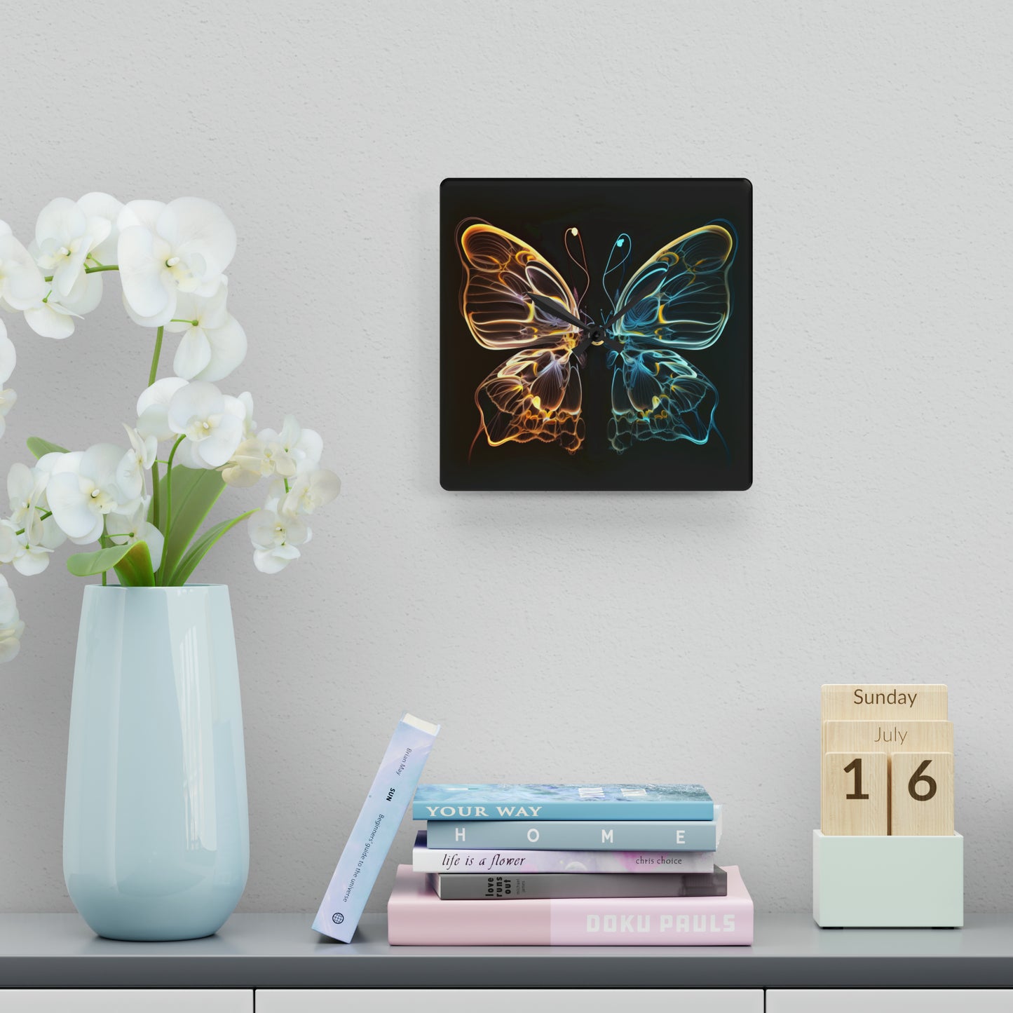 Acrylic Wall Clock Neon Glo Butterfly 3