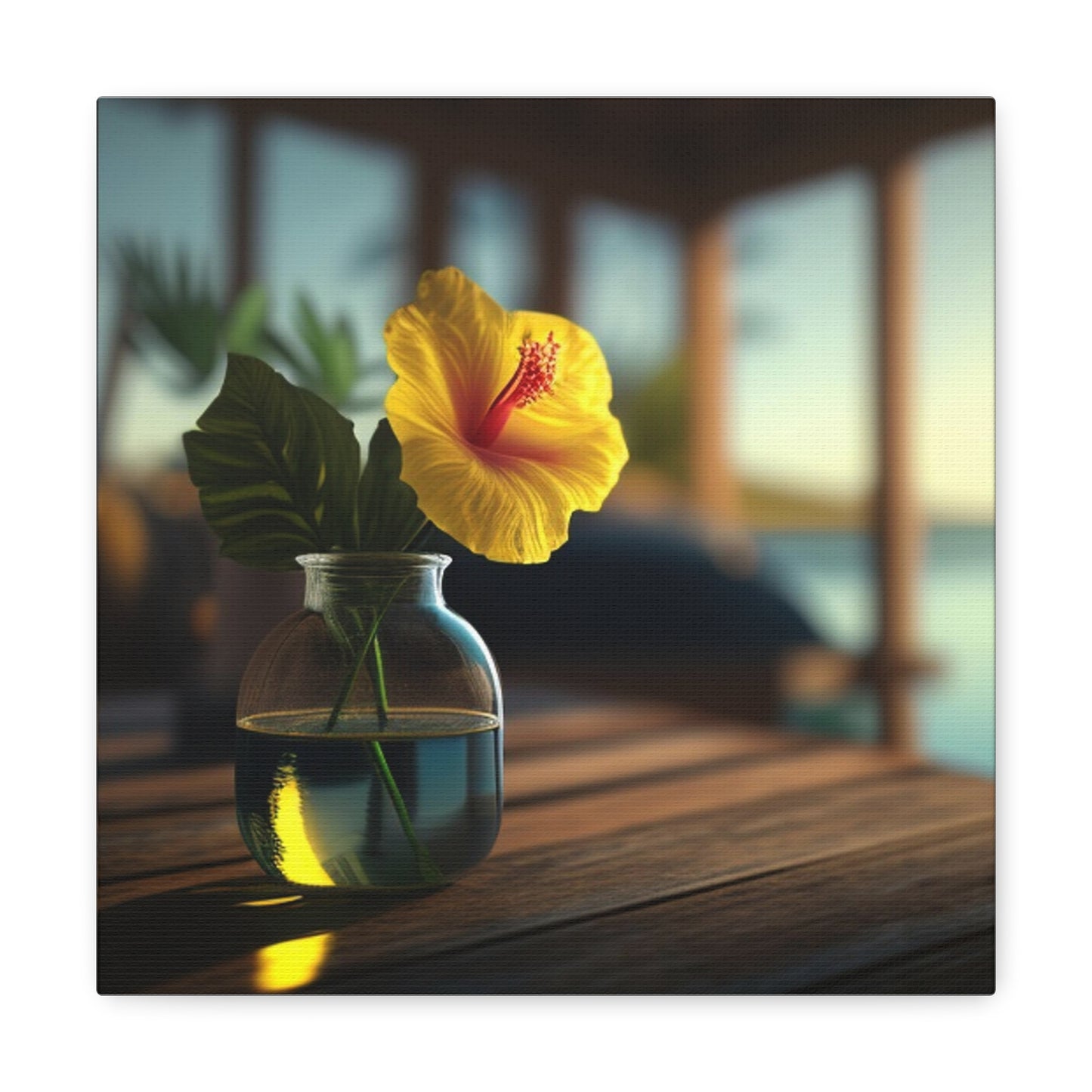 Canvas Gallery Wraps Yellow Hibiscus Wood 2
