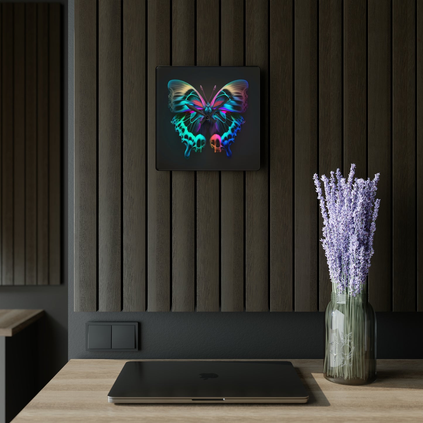 Acrylic Wall Clock Neon Butterfly Fusion 2